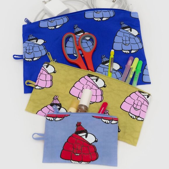 NWT Baggu Flat Pouch Set - Peanuts - Puffer Snoopy - Picture 1 of 3
